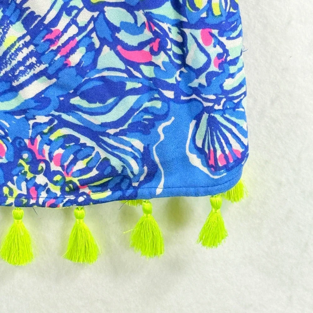Lilly Pulitzer Ceviche Ramona Top Women 0 Blue Pink Tassel Beachy Coastal Preppy